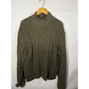 Abercrombie & Fitch Mens XL Wool Blend Cable Knit Mock Neck Sweater Olive Green